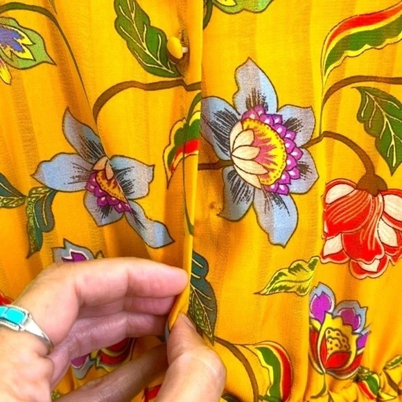 Nanette Lepore - Multi Colorful Floral Gold Boho Long Sleeve Midi Dress Size 6 - Picture 11 of 15